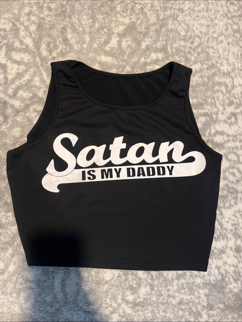 Black Graphic Crop Tank "Satan Is My Daddy"